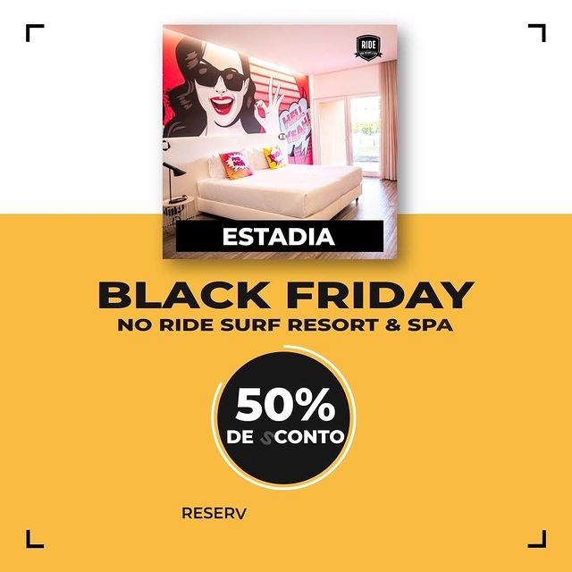 A melhor Black Friday está a chegar ao Ride Surf Resort & Spa!
São 50% de desconto em:
- Estadia
- Massagens
- Restaurante
- Bar
No dia 27 de Novembro entre as 0h00 e as 23h59 faça a sua reserva com o código BLACKRIDE50 e usufrua da oferta nos dias 27, 28 e 29 de Novembro.
Seja um dos primeiros a reservar, e garanta a sua oferta.
Faça a sua reserva:
www.ridesurfresort.com,
+351 262 247 350
booking@ridesurfresort.com